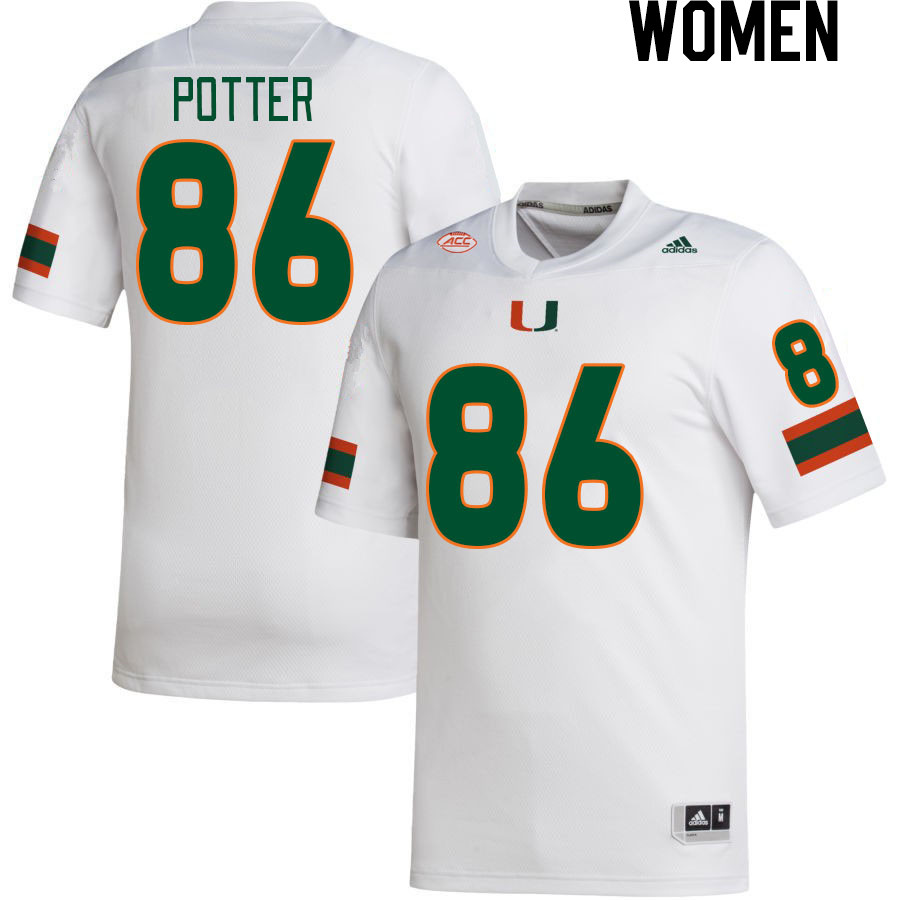 Women #86 Fred Potter Miami Hurricanes College Football Jerseys Stitched-White - Click Image to Close